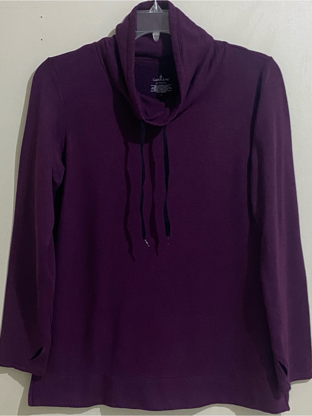 Cuddl Duds Ultra Cozy Women's Plum Cowl Neck Sweater Top Tunic Thumbholes